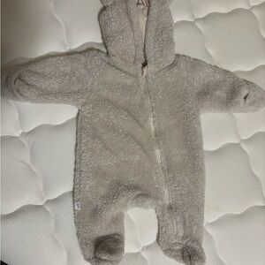 Plush Hooded Baby One-Piece in Light Taupe